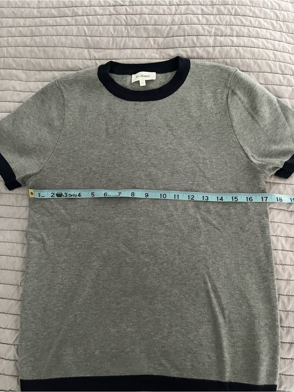 Bohme Grey Knit Tee with Navy Trim Accents - Picture 5 of 6